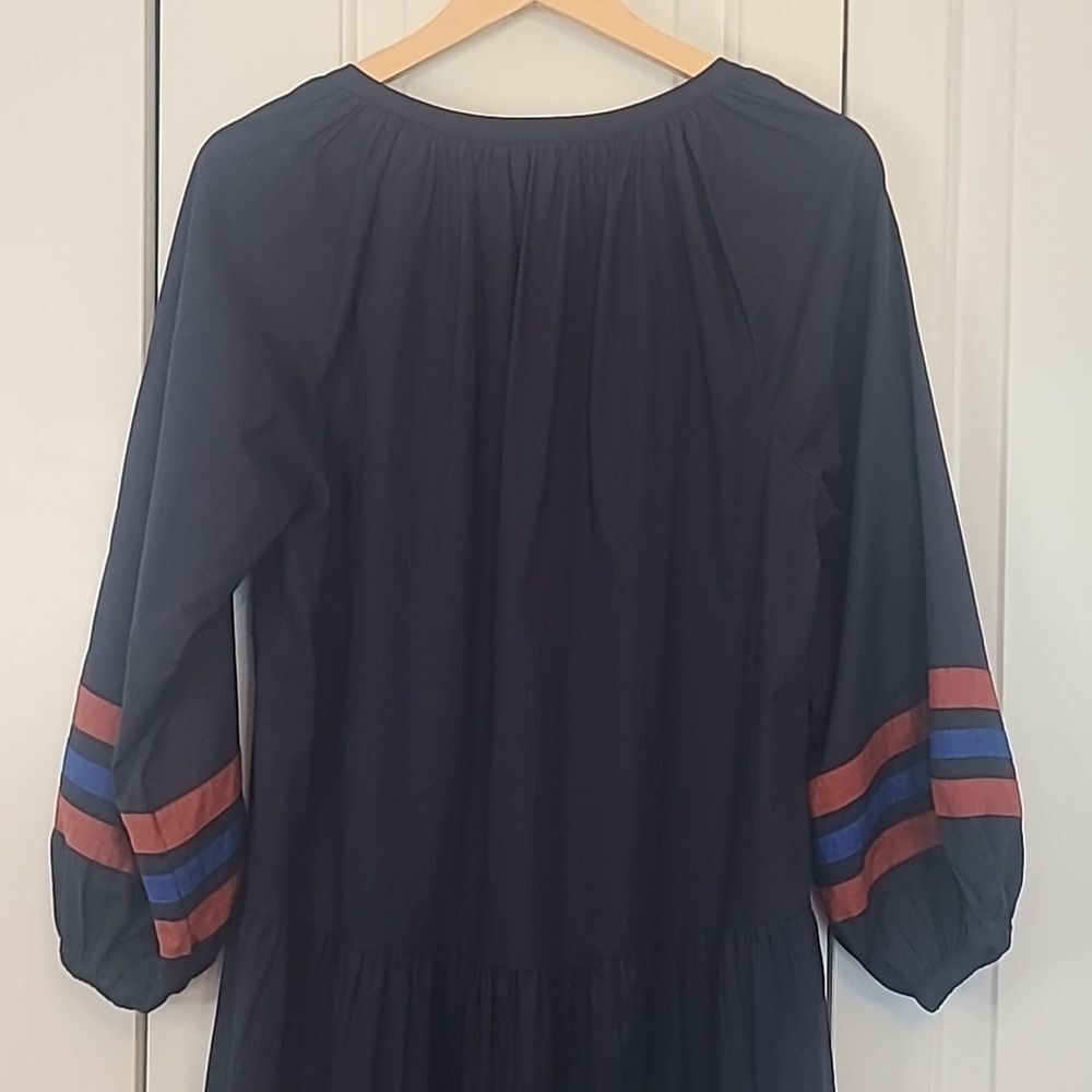 SUNDRY Tiered Midi Dress With Varsity Stripe In Blue Size 0 Or  XS - Picture 11 of 16